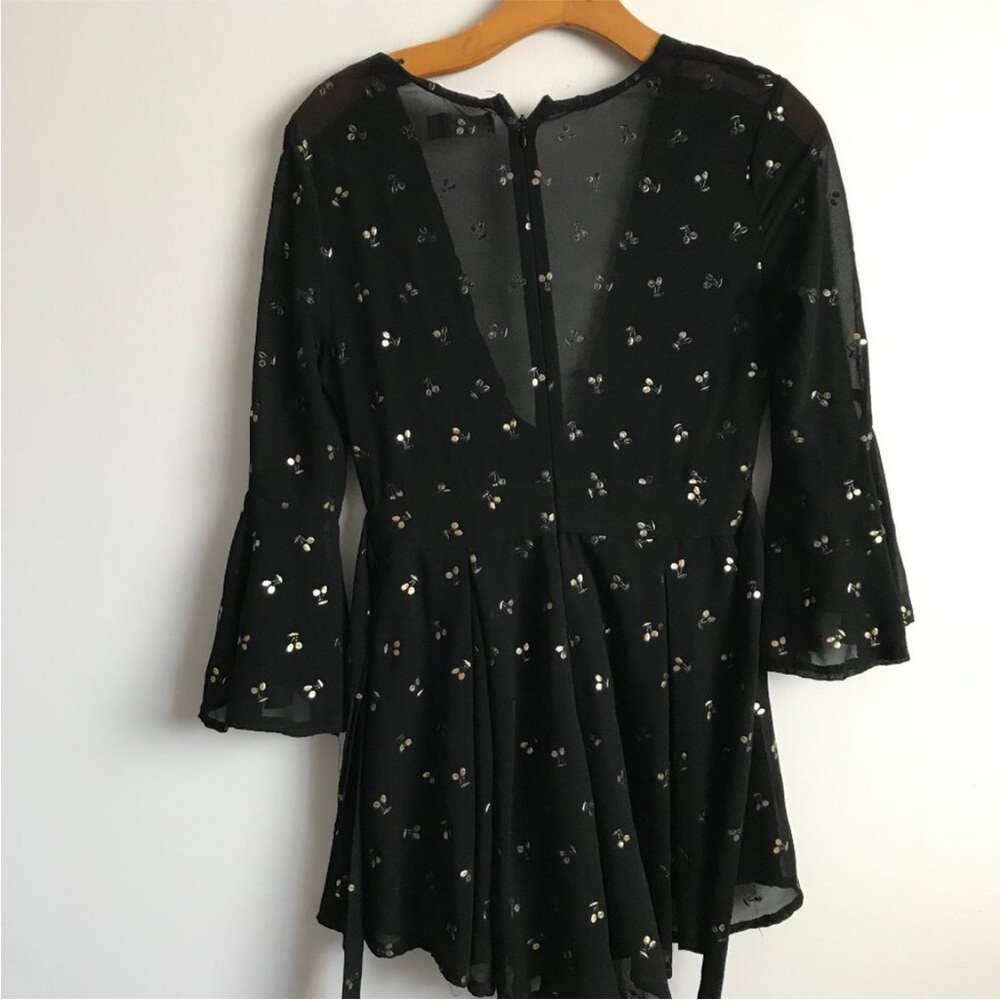 RUMOR BLACK PLAYSUIT CREPE LONG SLEEVE CHERRY WOMENS SMALL - Picture 8 of 12
